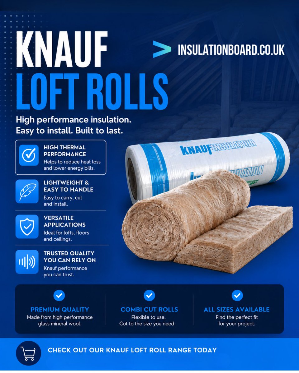 BoardInsulation's tweet photo. π PRODUCT OF THE WEEK: KNAUF LOFT ROLLS π
The Knauf Loft Roll range is designed to make your jobs easier, with versatile applications across lofts, floors, partitions and more.
π Check out the range today at https://t.co/SRELpt6kTA
#KnaufInsulation #LoftInsulation #Builder https://t.co/X8YllHW9L0