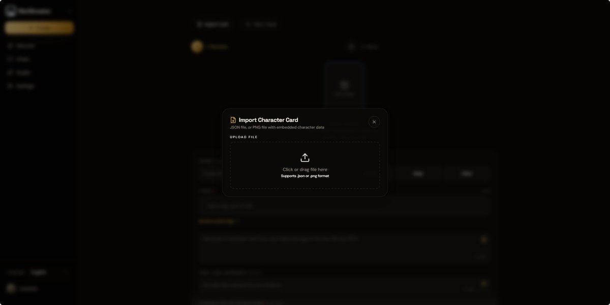 lumi_diffuse's tweet photo. Wait… it can import JSON &amp; PNG character cards directly?? 👀
 SillyTavern users just won. 😭

#AIChat #WallBreakerAI #SillyTavern #AICompanion #AIRoleplay #CharacterAI #JanitorAI https://t.co/FxauN8quCk