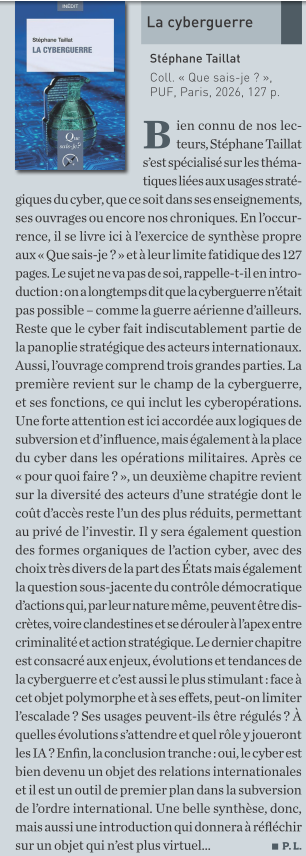 DSI_Magazine's tweet photo. #Lecturestrat La cyberguerre, par @staillat, publié dans DSI n°184. https://t.co/ffyTDSwbx6