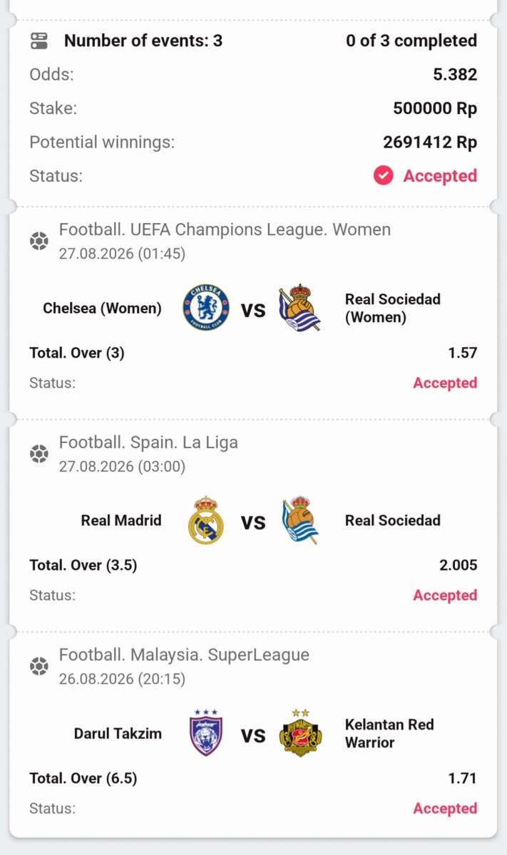 tipster_parlay's tweet photo. BILL PARLAY MALAM INI
Kode:
1KM4F
HRM4F
Follow agar tidak ketinggalan bill jp lainnya
#parlay #prediksiparlay #tipsparlay #football #bet #bettingtips #Betting
#1xbet #melbet #dbbet https://t.co/2gfD5JqUY8