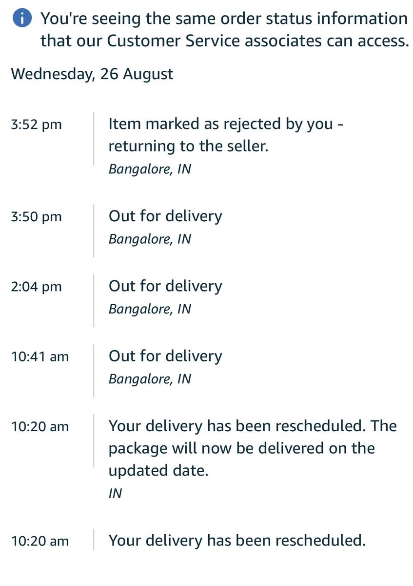 therealmanshu's tweet photo. @AmazonHelp @AmazonHelp pfa screenshot where delivery executive has again marked it as rejected from our side. This is pure cheating and unfair practice. https://t.co/642kLqnfvF