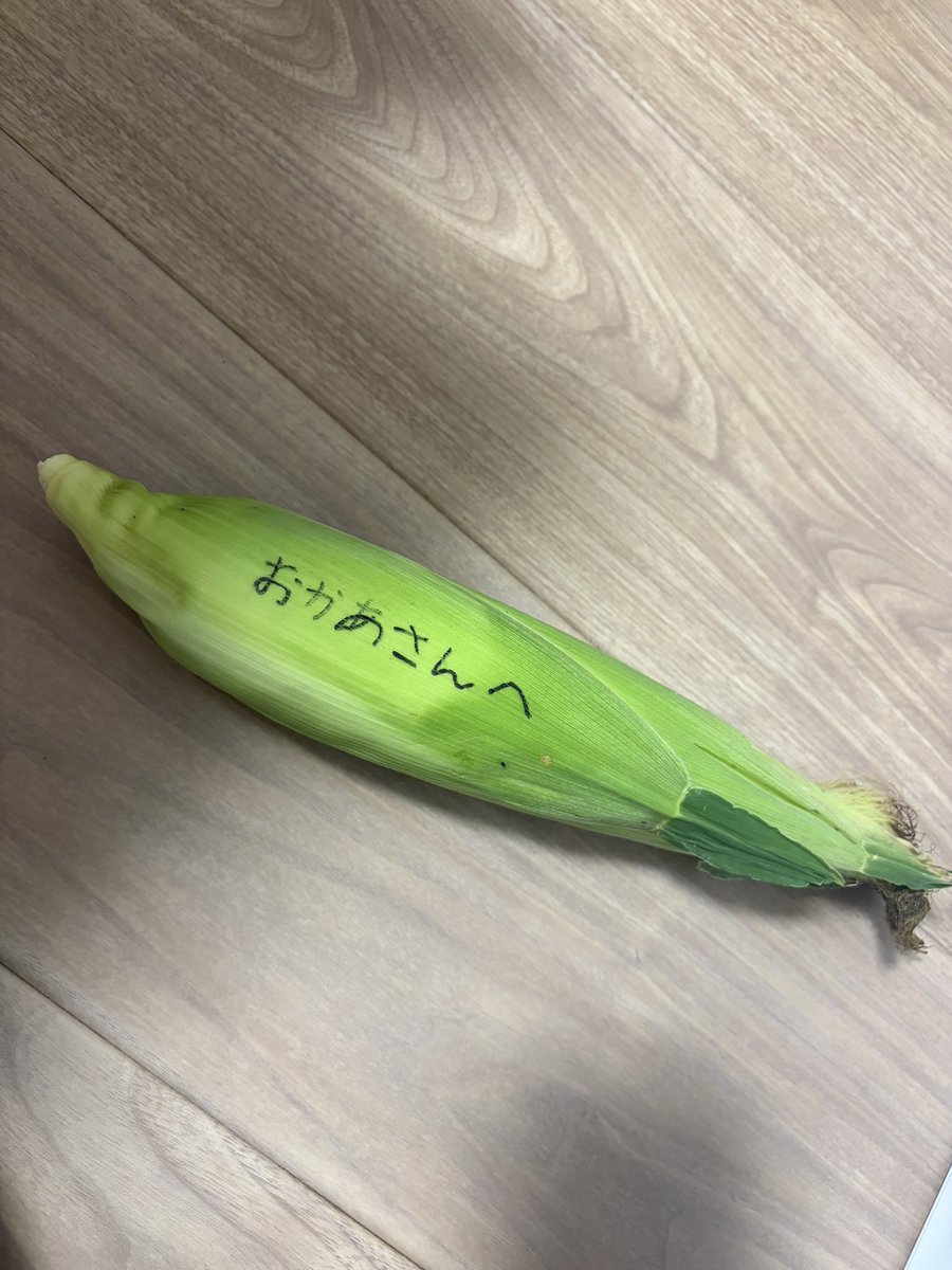 SPOT_50_on's tweet photo. 実家からの荷物。トトロに大ハマり中の息子くんのためのばあばの粋な計らい🌽(息子くんのお名前が書いてあるとうもろこしを抱いています) https://t.co/zxsevnCEur