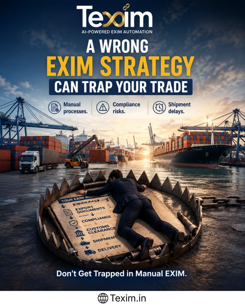 TeximSocial's tweet photo. Is your EXIM process helping you move forward or keeping your trade stuck? 🚢
Manual processes, compliance risks & shipment delays can turn your EXIM workflow into a trap
TEXIM – AI Powered EXIM Automation helps you move toward smarter
#TEXIM #EXIM #EXIMAutomation #ExportImport https://t.co/gKuNqkSpOl