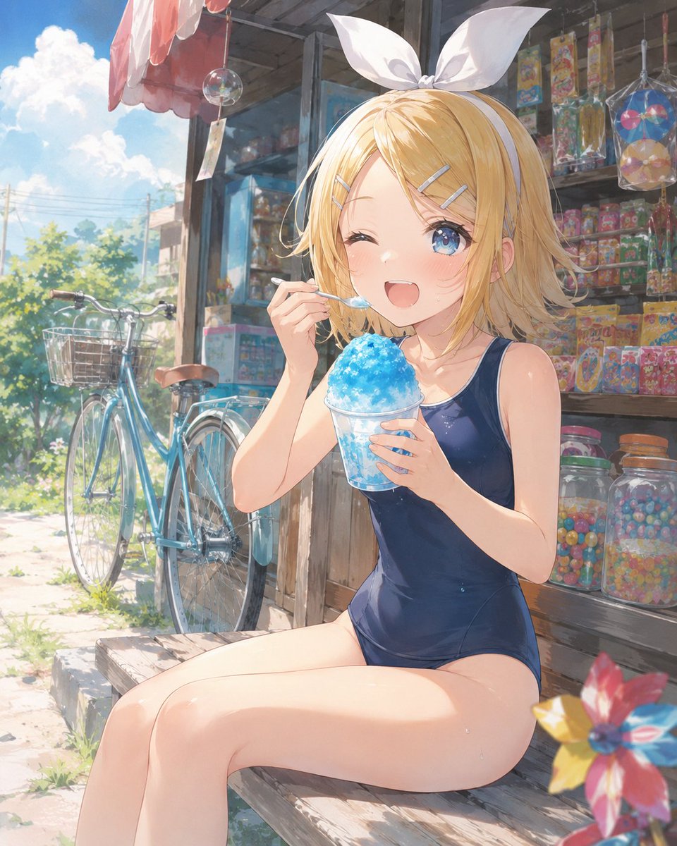 ebits_ai's tweet photo. まだまだ暑いね。

鏡音リン／kagamine rin
#AIイラスト #AIart https://t.co/PmnPJirWzp