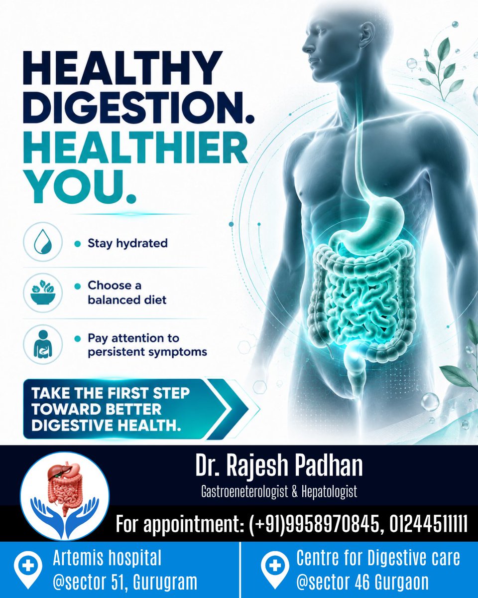 DrRajeshGI's tweet photo. 𝙃𝙀𝘼𝙇𝙏𝙃𝙔 𝘿𝙄𝙂𝙀𝙎𝙏𝙄𝙊𝙉. 𝙃𝙀𝘼𝙇𝙏𝙃𝙄𝙀𝙍 𝙔𝙊𝙐. 💙
-
🩺 Dr. Rajesh Padhan
DM (AIIMS, New Delhi)
Gastroenterologist &amp; Hepatologist
(Best Gastro Doctor in Gurugram)
-
#DrRajeshPadhan #Gastroenterologist #Hepatologist #GutHealth #HealthyGut #DigestiveHealth https://t.co/4WqQ5cAwtg