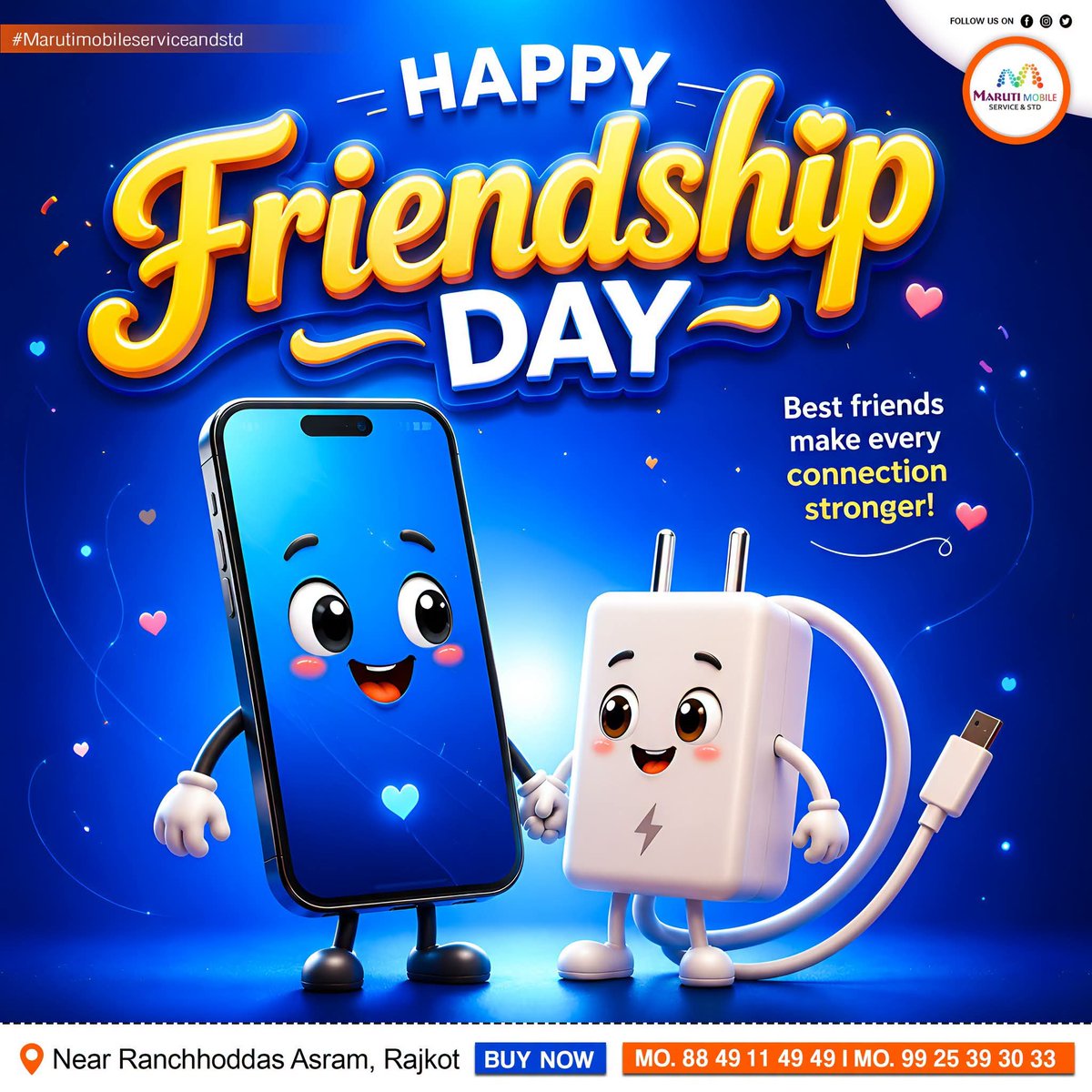 MarutiStd's tweet photo. Happy Friendship Day !! 📱🔌

Because the best connections are the ones that never disconnect! 😄✨

Cheers to friend

#HappyFriendshipDay #FriendshipDay #BestFriends #MobileLove #BestConnection #PhoneAndCharger #FriendshipGoals #TechFriendship #MobileShop #FriendshipVibes https://t.co/5gGXiGcH2n