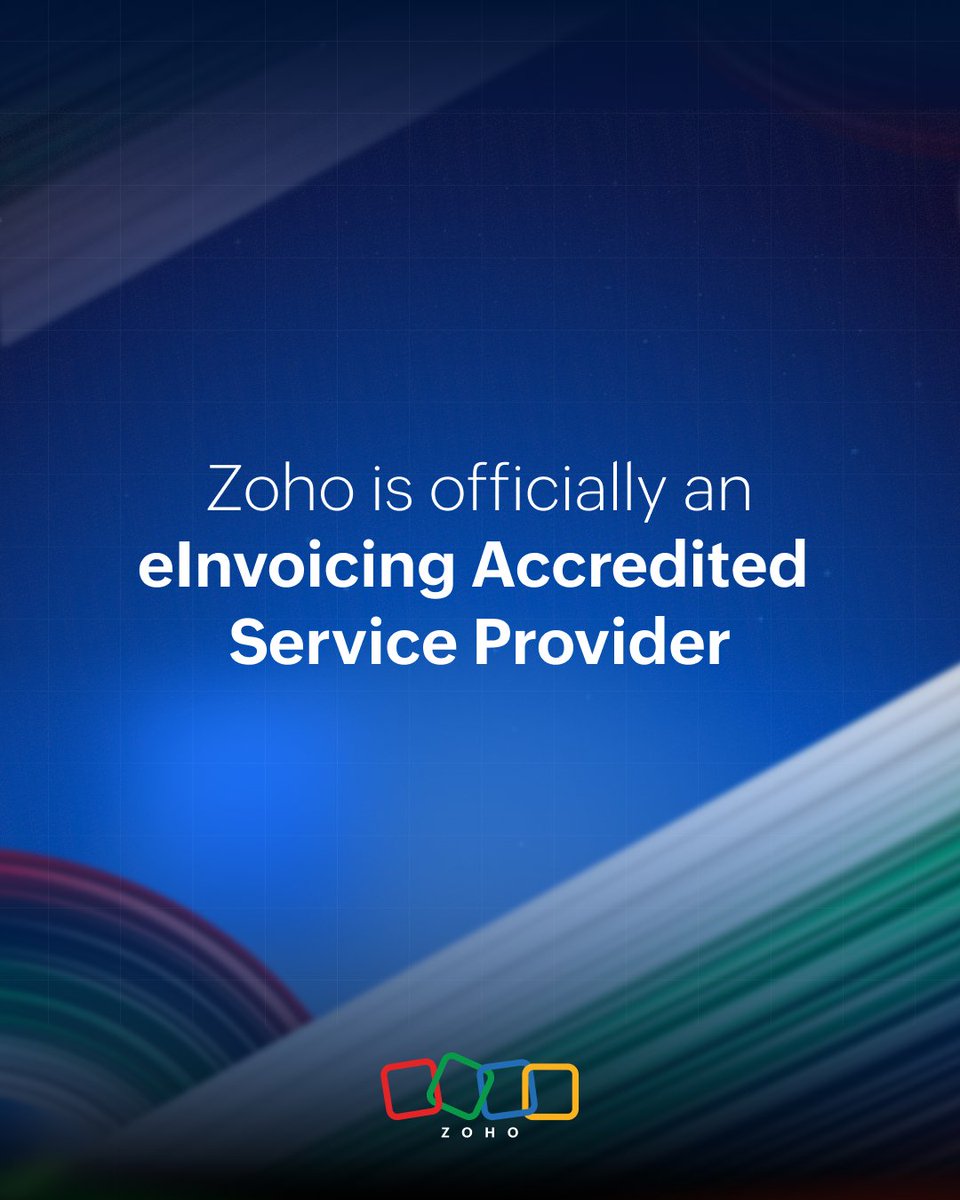 ZohoBooks's tweet photo. We’re proud to announce that Zoho is now an eInvoicing Accredited Service Provider (ASP) in the UAE.
 
With the UAE’s eInvoicing mandate imminent, this is an important step in our efforts to help businesses prepare for the new requirements with solutions that fit into the way they work.
 
You’ll be able to experience eInvoicing capabilities natively within Zoho Books and @ZohoInventory  shortly.
 
Thank you to the Ministry of Finance, UAE - @MOFUAE  and the Federal Tax Authority - @uaetax  their continued work in establishing the UAE’s eInvoicing framework.
 
We look forward to supporting businesses across the UAE through this transition.
 
https://t.co/l1UAbxDIab

@ZohoMENA #UAE #UAEeInvoicing