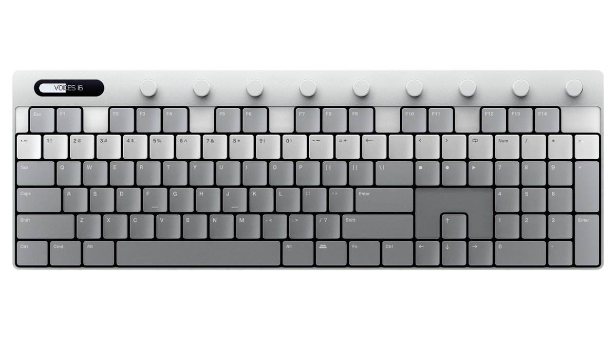 knshtyk's tweet photo. Polyendのメカニカルキーボード「Keys」
ファンクションキーを黒鍵に見立てて配置することにより、キーボードで作業しながらそのまま演奏や入力ができる、という着想が素晴らしくてどきどきした。しかも単体でMIDIキーボードとしても動作するらしい

Keys • Polyend
https://t.co/ifQBIfQ0Du https://t.co/wmYkcA4yAP
