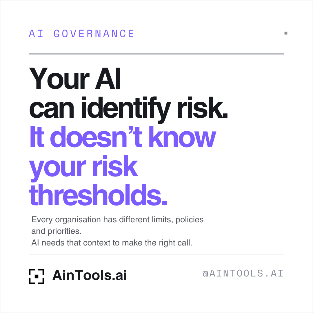 aintools's tweet photo. AI can identify risk but what’s acceptable? That depends on your business.

That’s context. https://t.co/fiU8f0U3sq