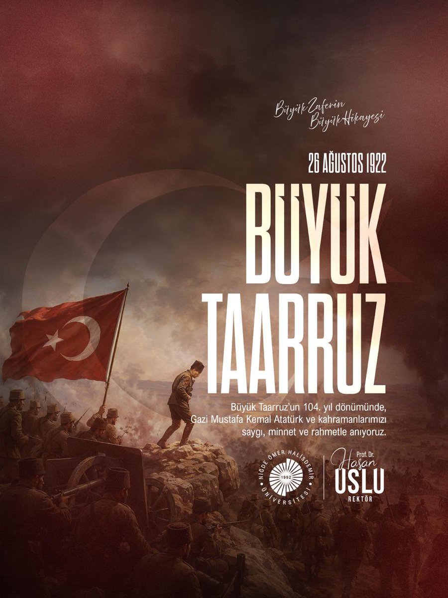 DrHasanUslu's tweet photo. Anadolu’nun ebediyen yurdumuz kalacağını tüm dünyaya ilan ettiğimiz Büyük Taarruz’un 104. yıl dönümünde Gazi Mustafa Kemal Atatürk ve kahraman ordumuzu minnet ve gururla anıyoruz. 
Zaferimizin ışığı daim olsun. 🤲 
#NÖHÜ 
#Niğde https://t.co/dBoTFjgEb2