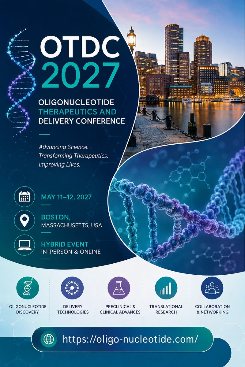 OTDC2027's tweet photo. Explore the future of oligonucleotide therapeutics at OTDC 2027! Discover emerging technologies, research breakthroughs, and innovative approaches shaping the field. 🧬

📅 May 11–12, 2027
📍 Boston, Massachusetts, USA
🌐 Hybrid Event
#OTDC2027 #Oligonucleotides #RNA #GeneTherapy https://t.co/SLPtv9qWTs