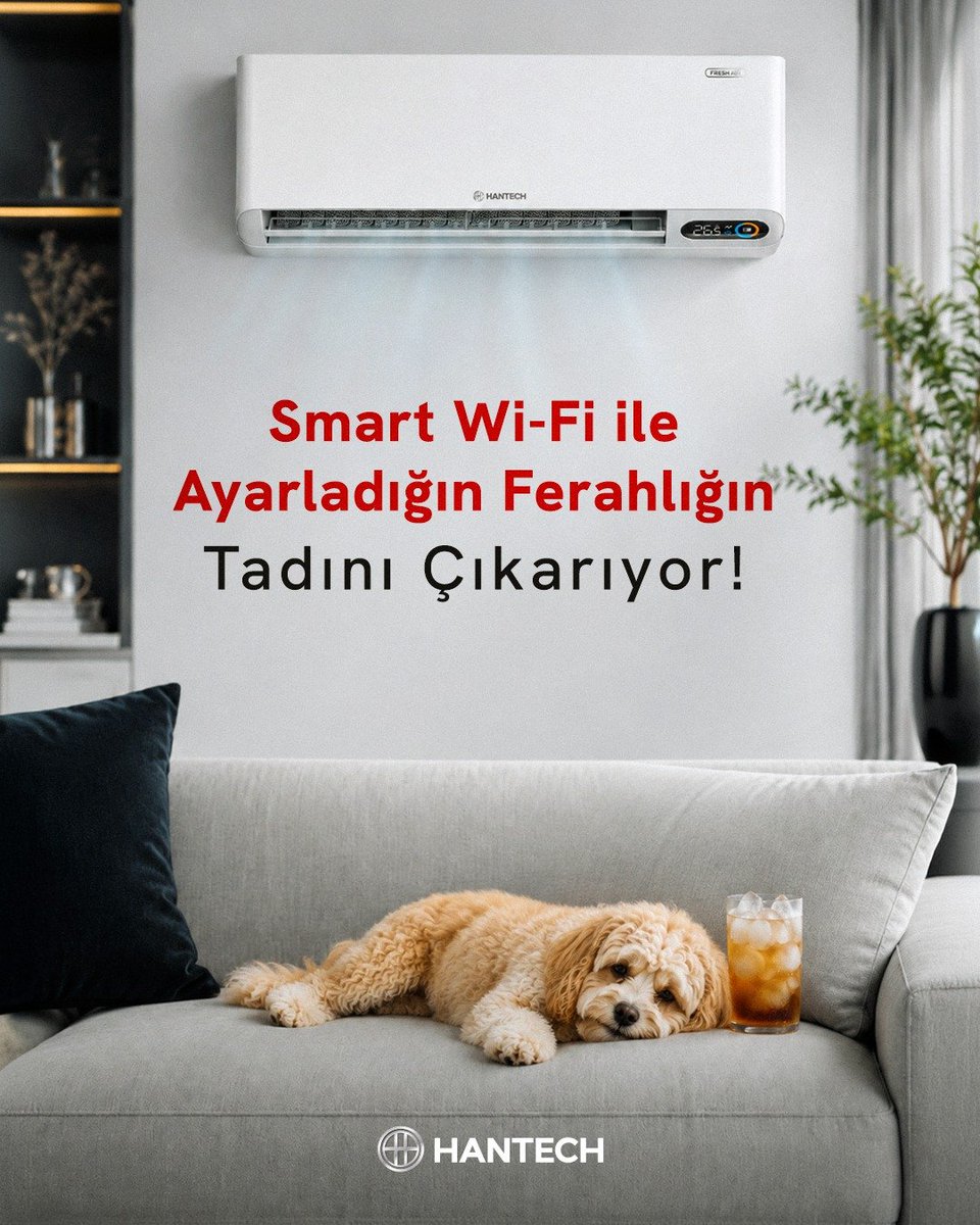 HantechTurkiye's tweet photo. Sen evde yokken can dostun ne mi yapıyor? Hantech H-Fresh’in Smart Wi-Fi özelliği ile ayarladığın, evin en serin ve konforlu köşesinde günün tadını çıkarıyor! 🐶

Hayatımıza koşulsuz sevgi katan tüm patili dostlarımızın Dünya Köpek Günü kutlu olsun! 🐾

#Hantech #DünyaKöpekGünü https://t.co/pxSqAVLLB4