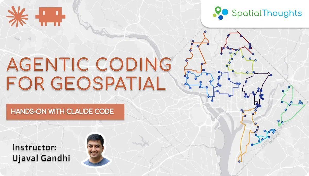 spatialthoughts's tweet photo. One of the hardest things I did over the past few months was to build a course to teach agentic coding techniques for geospatial problems. After endless hours of testing, refining, and writing, the full course is now launched - free and open to everyone➡️https://t.co/UrnRbYHchB https://t.co/w1b35goySj