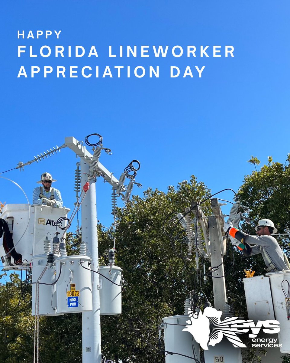 KeysEnergy's tweet photo. Today is Florida Lineworker Appreciation Day. A big thank you to all of our lineworkers at KEYS! 👷 #LineLife #CommunityPowered https://t.co/67UJa7Z3gH