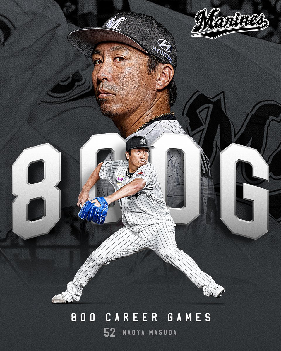 chibalotte's tweet photo. 本日8/26(水)ホークス戦で、#益田直也 投手がプロ野球史上9人目の通算800試合登板を達成しました。

▼https://t.co/RKQ7EEqDJr
#chibalotte #Congratulations https://t.co/oiYqrzlc4U