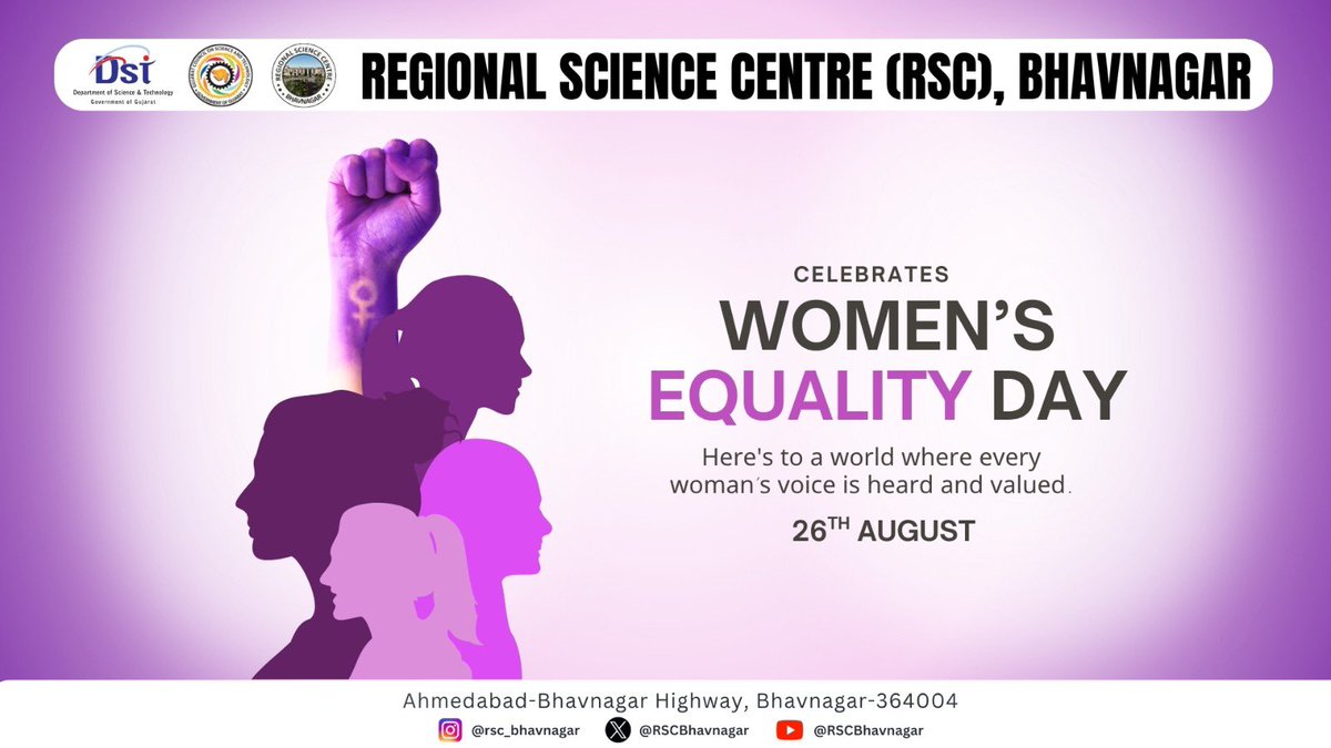 RSCBhavnagar's tweet photo. On #WomensEqualityDay, @RSCBhavnagar celebrates women who learn, lead, innovate and inspire. From laboratories to space, women are shaping the future of science and technology. Let’s empower every girl to explore, question and dream without limits. https://t.co/Mh0W2lFzMm
