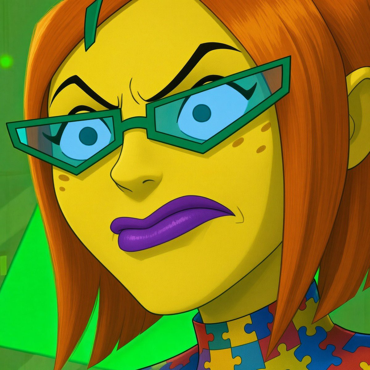 pastelaspiemom's tweet photo. #gwentennyson #aspie #cartoon #goonslop #emojibitch #lipstick #puzzlepattern #yellow https://t.co/0eG84L3w28