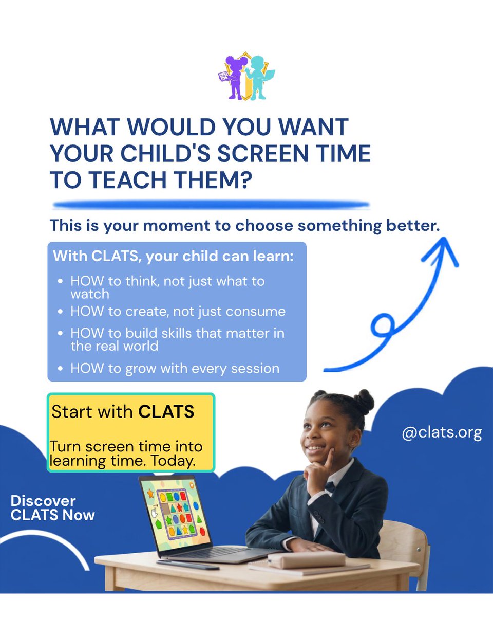 CLATSTech's tweet photo. What if even a part of it could be different: time that builds real, future-ready skills instead of just passing the hours?

That's the idea behind CLATS.

What would you want your child's screen time to teach them? Tell us below. https://t.co/lT7dCGsDvs