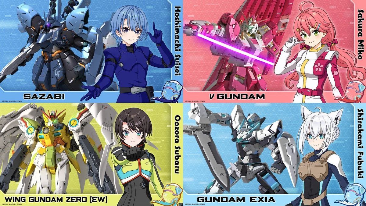 DeltyThe73rd's tweet photo. WOAH THE GUNDAM X HOLOLIVE COLLAB ILLUSTRATIONS ARE PRETTY SICK?! https://t.co/WyHcThRdXK