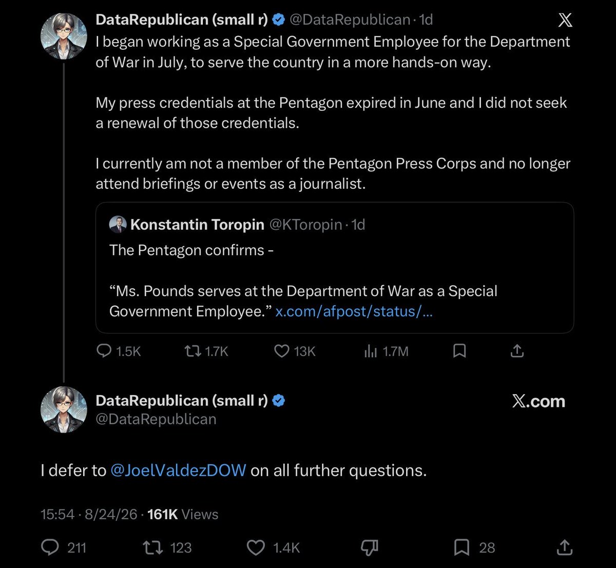 22_shadowk13406's tweet photo. @chewyantz @GmorganJr She literally is deferring questions about her posts to her supervisor in the Pentagon for fucks sake my dude https://t.co/L3ILILlxts
