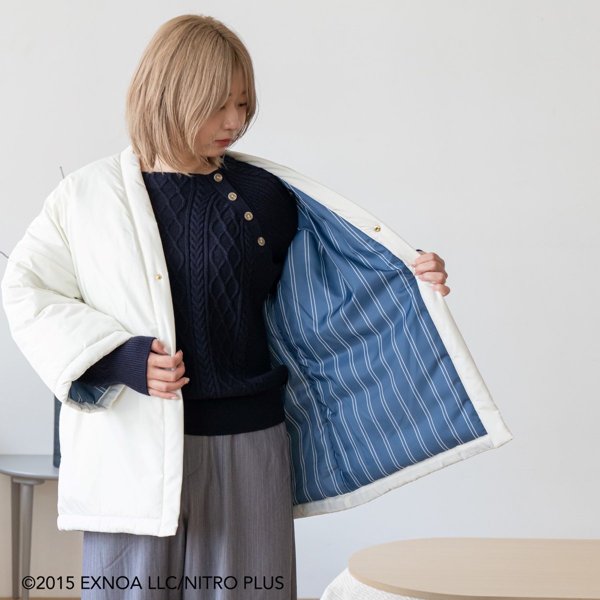bellemaison_lab's tweet photo. 『刀剣乱舞ONLINE』の中わた入り半纏♨

三日月宗近、にっかり青江、加州清光、山姥切国広、へし切長谷部の五振りのデザインを展開。
背中の刀剣男士紋や内生地&amp;配色でさりげないデザイン。
寒い冬の相棒に♨

🛒予約販売:10/21(水)11:00まで
全デザインをいますぐチェック！▼