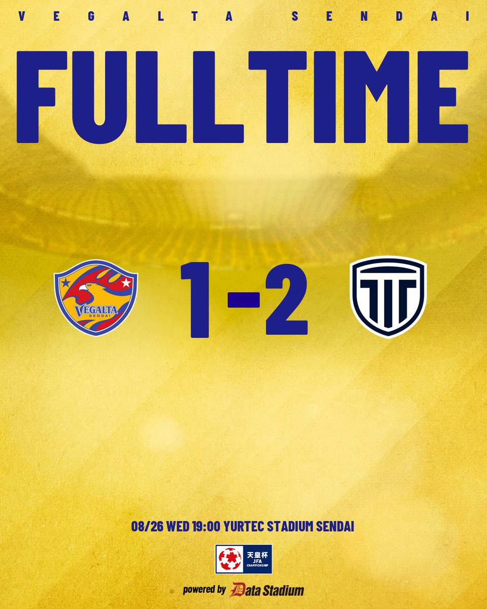 vega_official_'s tweet photo. 🔔FULLTIME
⚔️天皇杯 JFA 第106回全日本サッカー選手権大会 ２回戦
ベガルタ仙台 1🆚2 栃木シティ

#VEGALTA #BREAKTHROUGH_未来を切り開け #EC栃木C https://t.co/DT3CM0YmDa
