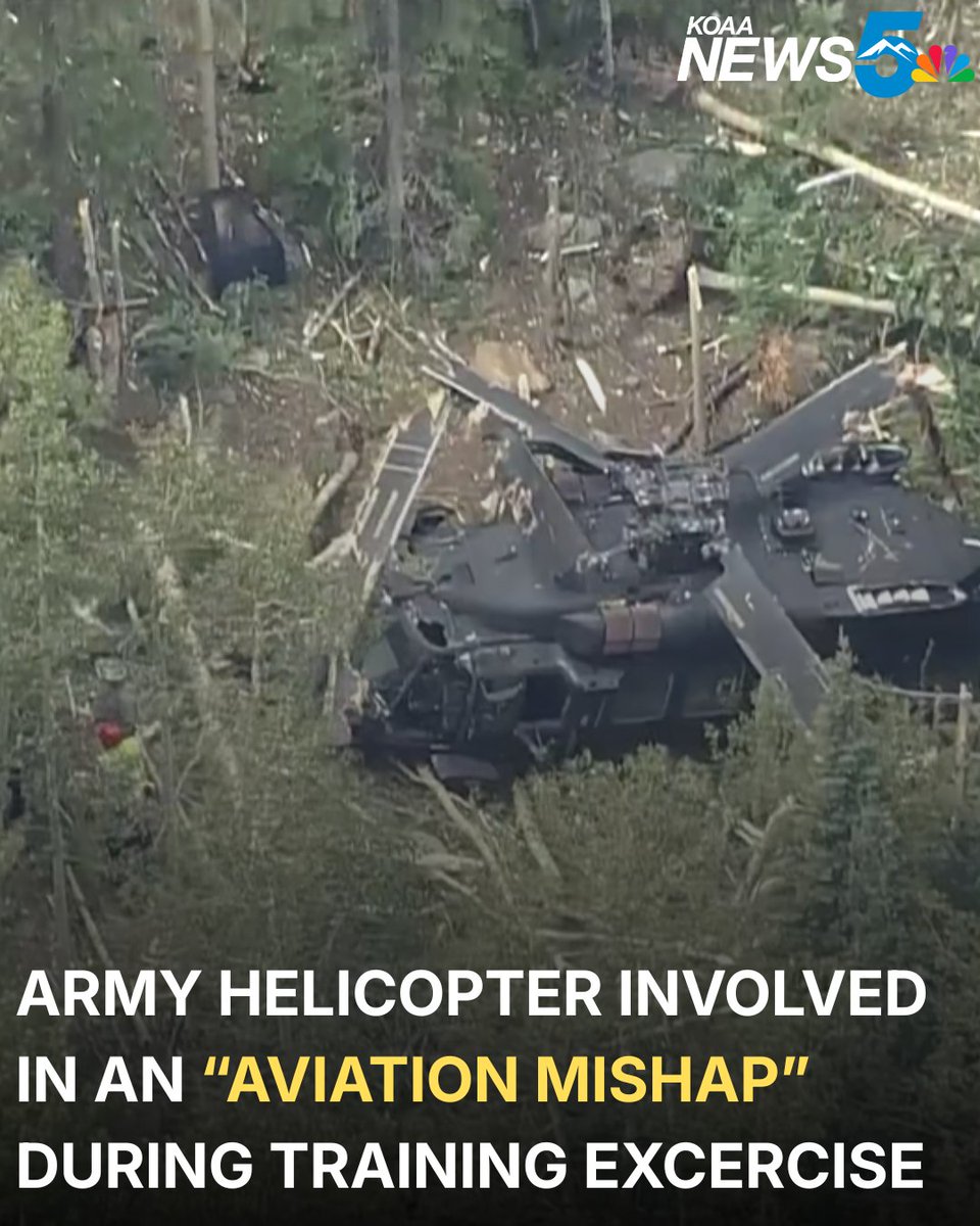 KOAA's tweet photo. Army Black Hawk helicopter goes down in Gilpin County. 

A U.S. Army Black Hawk with four people on board was involved in an "aviation mishap" during routine training on Thorodin Mountain Tuesday morning. 

The best news? No injuries reported. The 160th Special Operations Aviation Regiment is investigating what went wrong during the exercise.

More here: https://t.co/Rn5hXn5JjR