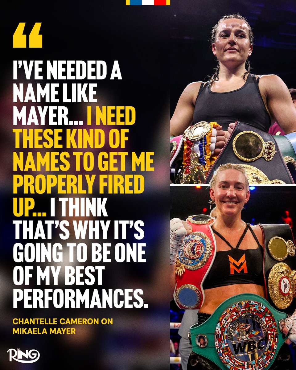ringmagazine's tweet photo. Chantelle Cameron tells The Ring that she expects to put on one of her best performances when she takes on Mikaela Mayer for The Ring and unified junior middleweight titles this Saturday 👀 https://t.co/jKH4HNZtG6