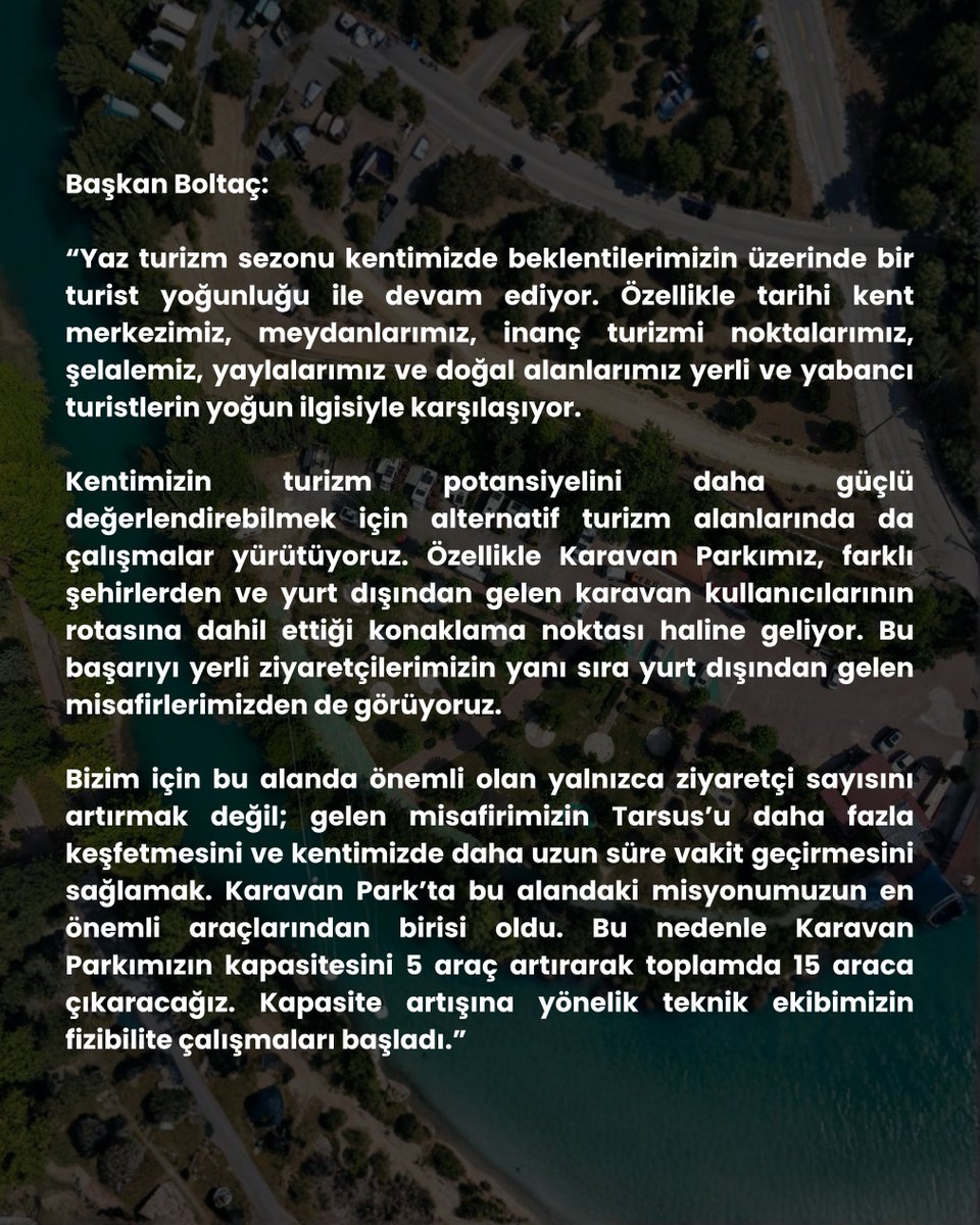 thetarshasun's tweet photo. Tarsus Belediyesi’nden kente alternatif turizm aşısı: ‘Karavan Park’ büyüyor

Ayrıntılar: https://t.co/RTV8s8oCSq

@aliboltac 
@tarsusbeltr https://t.co/m6Zm0h88lQ