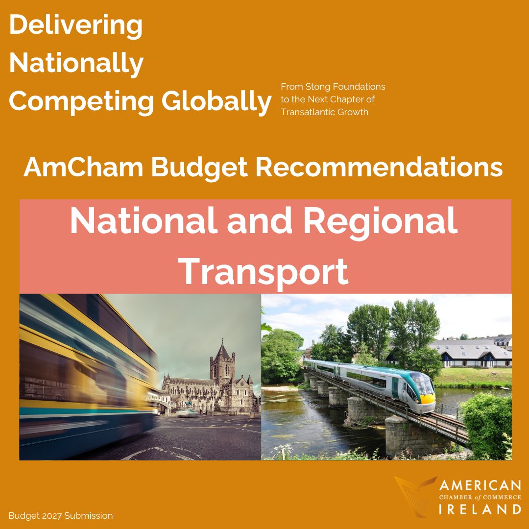 AmericanChamber's tweet photo. 1/4 Strong national and regional transport connectivity is critical to Ireland’s competitiveness and to supporting investment and growth across the country.
Read our full Budget 2027 Submission: https://t.co/ECz6qnrObC
#Budget2027 #Infrastructure #Transport #Competitiveness https://t.co/YG3Msn5Uls