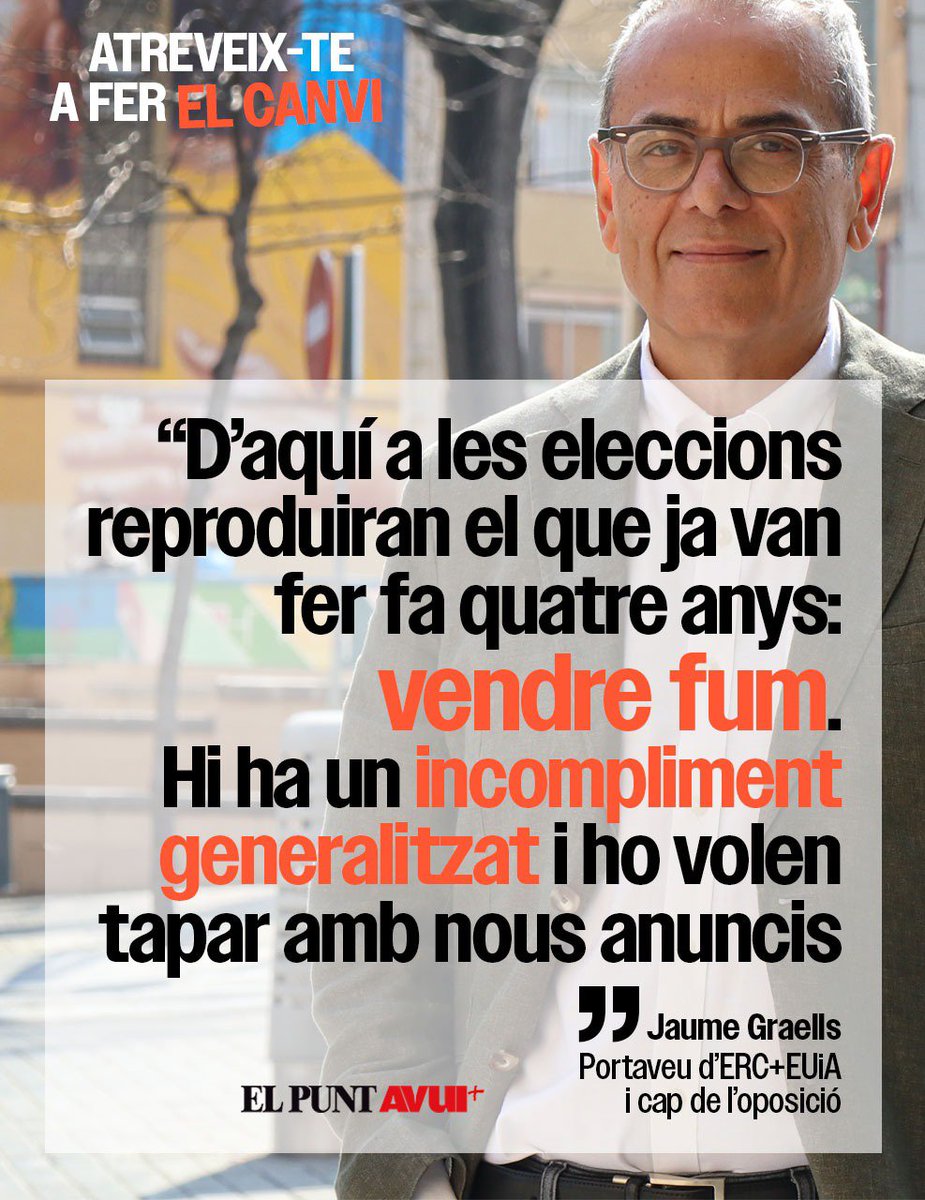 esquerraLH's tweet photo. "A #LHospitalet tenim un problema gravíssim: 𝗹'𝗮𝗹𝗰𝗮𝗹𝗱𝗲"

Entrevista al portaveu d'ERC+EUiA i cap de l'oposició @jaumegraells a @elpuntavui

𝗟𝗹𝗲𝗴𝗲𝗶𝘅 𝗹'𝗲𝗻𝘁𝗿𝗲𝘃𝗶𝘀𝘁𝗮 𝗰𝗼𝗺𝗽𝗹𝗲𝘁𝗮 📲 https://t.co/acarPxmd0D https://t.co/hglD5qsEzL