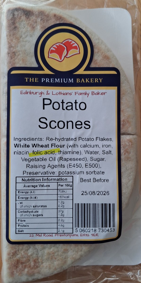 A1an_M's tweet photo. Folic acid. In potato scones. 

For crying out loud!
 
I AM NOT A SOON-TO-BE PREGNANT WOMAN!

I DON'T NEED FOLIC ACID! 

I just want to eat a nice tattie scone, free of unnecessary and potentially harmful medicines! https://t.co/oS6qED1hKU
