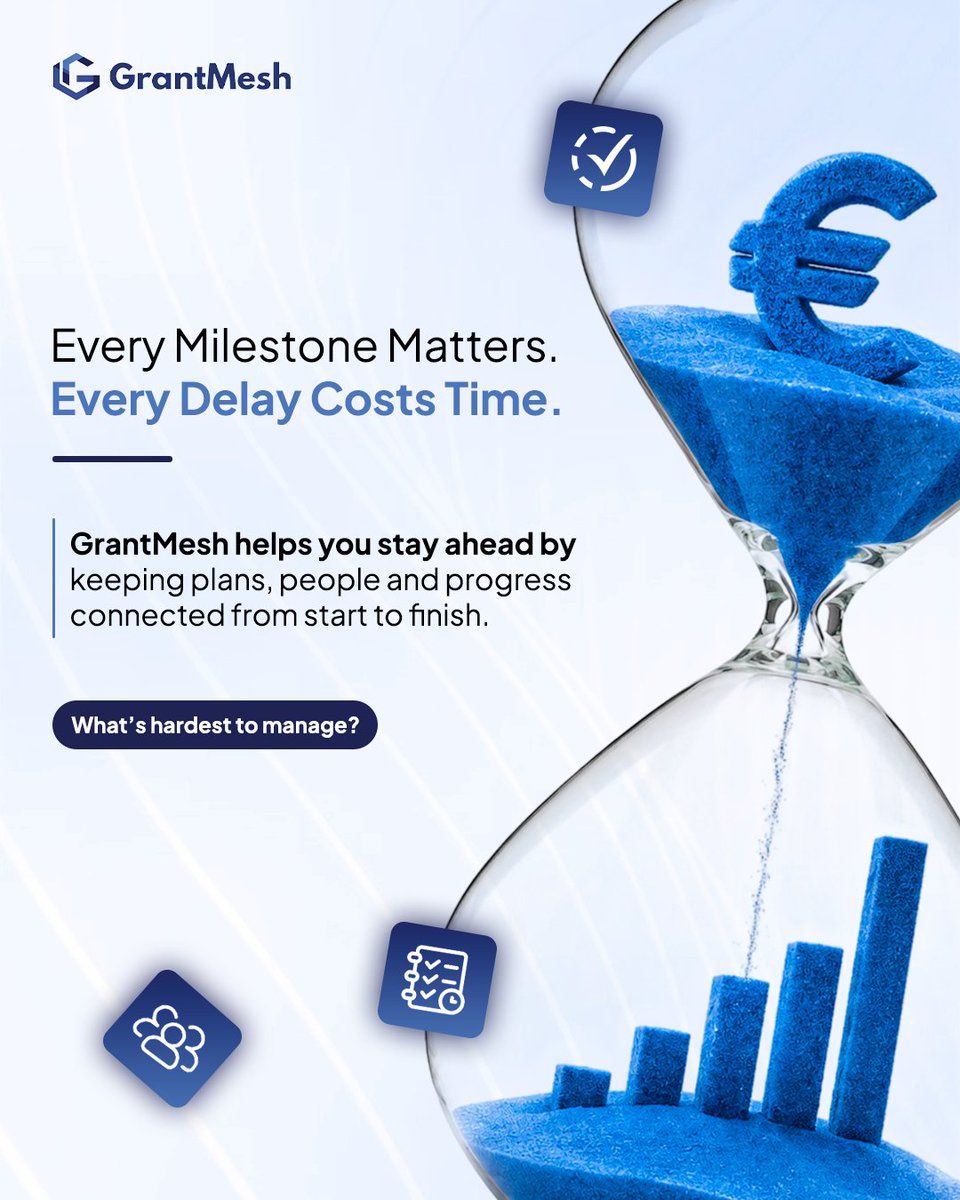 GrantMesh's tweet photo. Every milestone moves your project forward. Every deadline keeps it on track.

GrantMesh helps EU project teams keep partners, budgets, documents, tasks, and reporting connected in one workspace built for Erasmus+, ESC, Horizon Europe &amp; CERV

#GrantMesh #EUProjects #ErasmusPlus https://t.co/93ZxlCmZZS