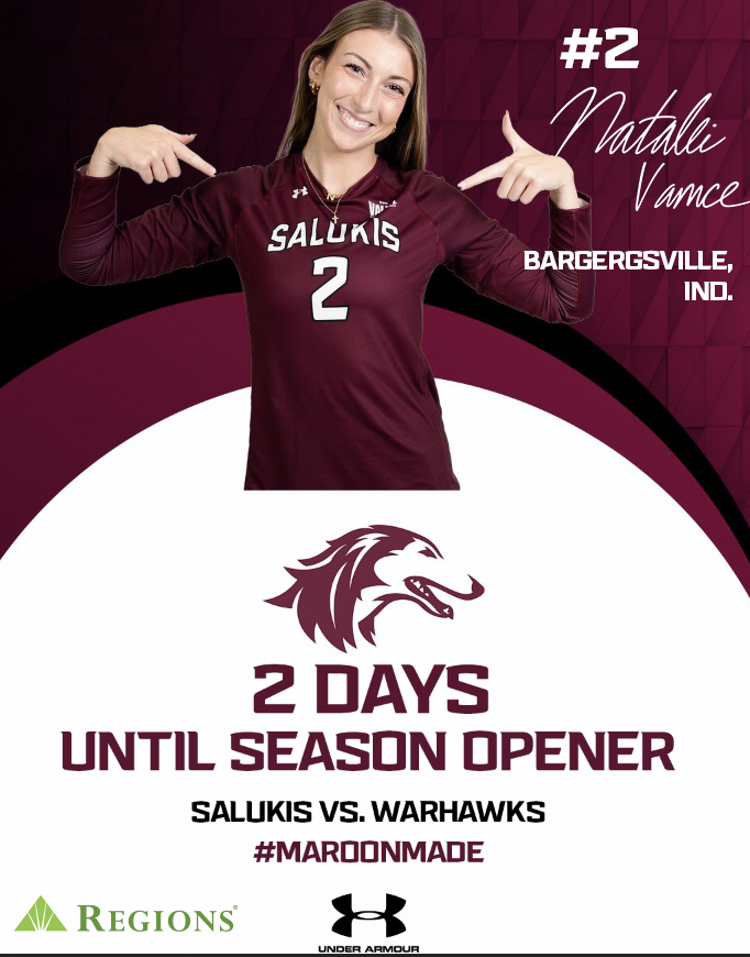 SIU_Volleyball's tweet photo. π«πππ ππ 2οΈβ£!
We are TWO days away from our season opener!
#MarronMade | #Salukis https://t.co/0XvIhMxqdF
