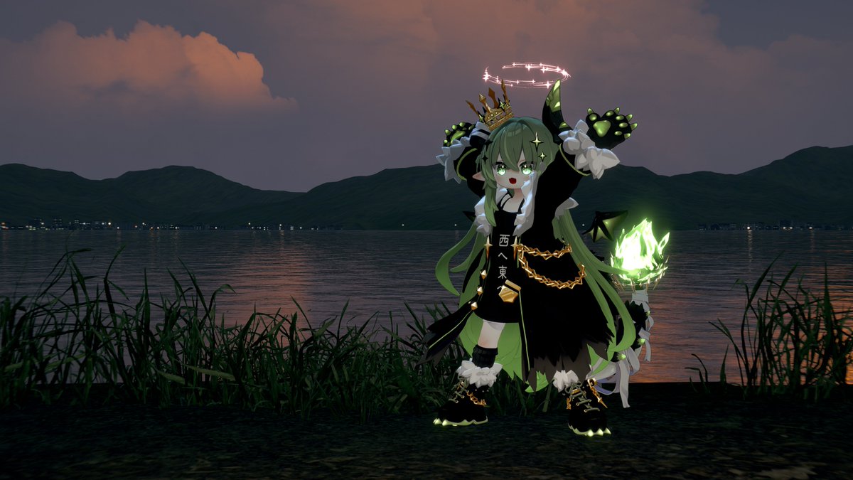 macha_JP14's tweet photo. 湖も、メルヴィのものなのだ！🐉

#VRChat #メルヴィ3D #Melvii3D https://t.co/LS2lR1uk8k
