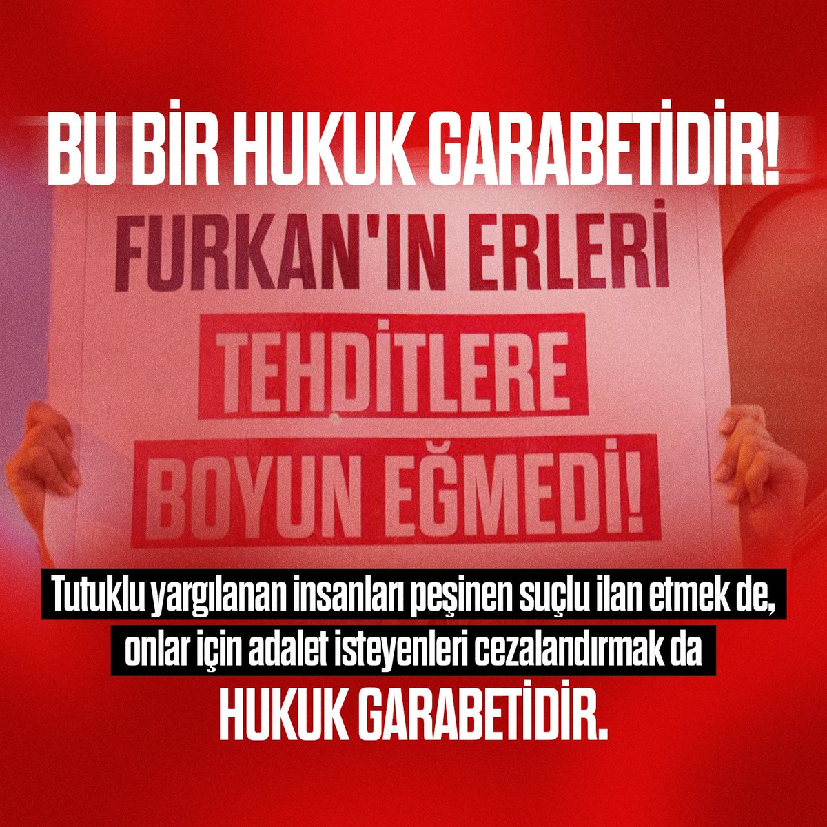 KytlSevenleri01's tweet photo. BU BİR HUKUK GARABETİDİR.

Tutuklu yargılanan insanları peşinen suçlu ilan etmek de, onlar için adalet isteyenleri cezalandırmak da HUKUK GARABETİDİR.

SuçluyuDeğil HaklıyıÖvme
AdaletBekleyişine EvHapsi
#MuşAdliyesi https://t.co/OQgargjtjV