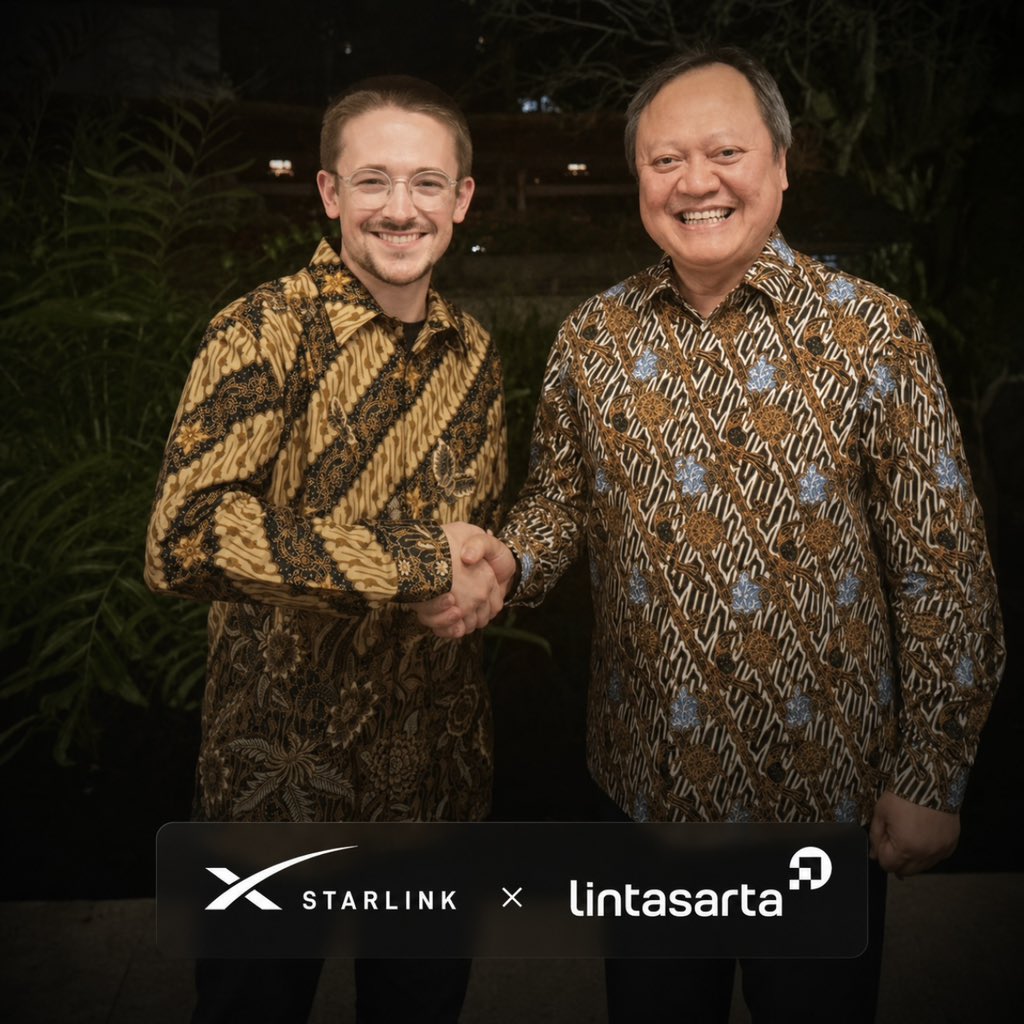 cb_doge's tweet photo. BREAKING: Lintasarta and @Starlink are strengthening their partnership to expand digital connectivity across Indonesia. 🇮🇩

• Lintasarta is part of the Indosat Ooredoo Hutchison Group
• The partnership began in 2024, initially supporting enterprise customers
• Starlink’s high-speed, low-latency satellite network will complement existing ground infrastructure
• The combination could expand coverage, improve reliability and make networks easier to scale
• It will be especially valuable in remote and geographically challenging regions with limited infrastructure
• The partnership will support Indonesia’s rapidly growing digital and AI connectivity needs

Lintasarta CEO Armand Hermawan and Starlink Global Supply Manager Jonathan Harrison met on August 25 to explore further opportunities.