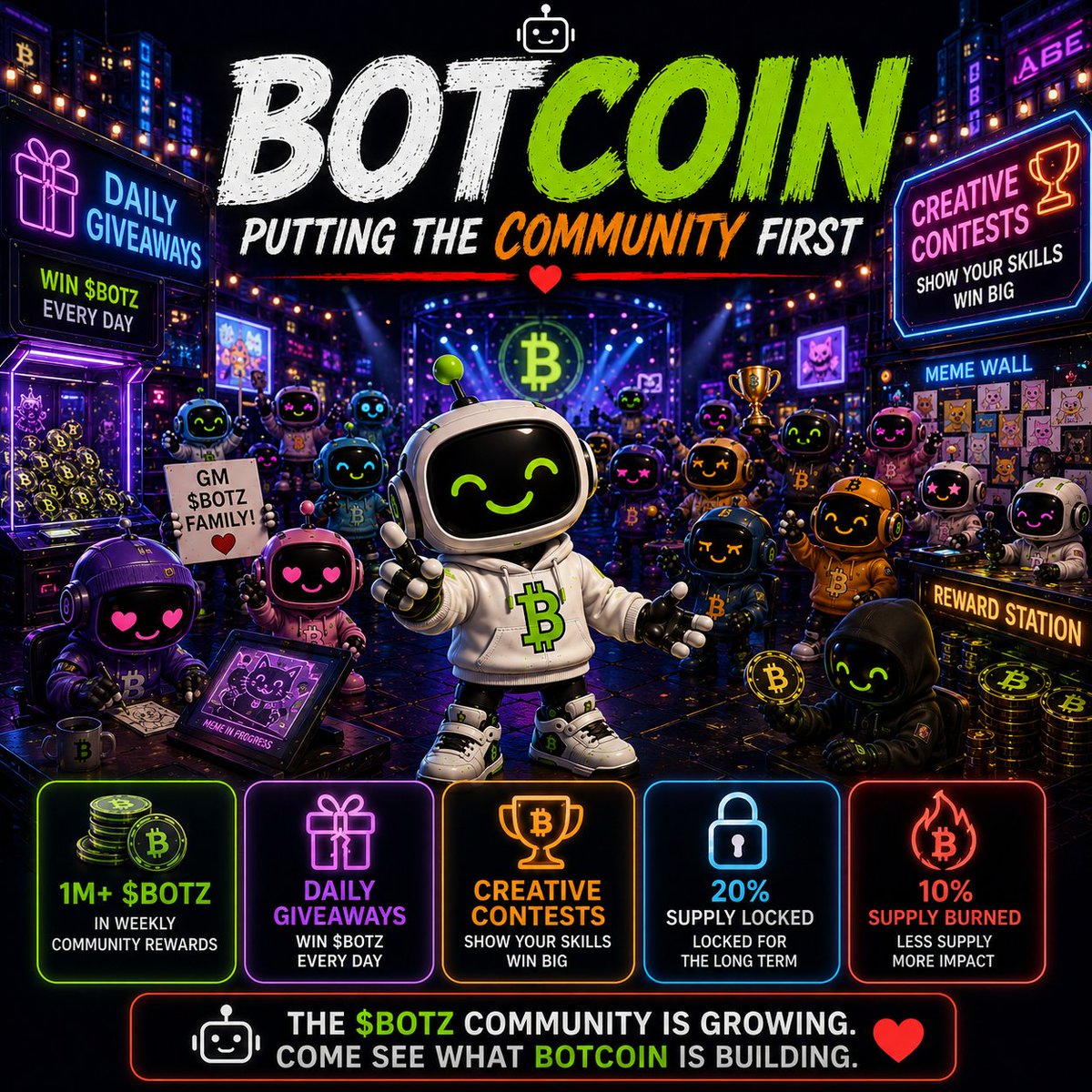 BotCoinBOTZ's tweet photo. 🤖 BOTCOIN IS PUTTING THE COMMUNITY FIRST

We’re building BotCoin around what makes meme coins fun.

🎁 Daily Giveaways 🏆 Creative Contests
💰 1M+ solana:8hbHUy1JhEKE6SK595ZNKAnNkoJ45gwkR2qskooupump  In Weekly Rewards

Create. Participate. Grow With Us.

Good Bots. Bad Memes. One Community. 💚