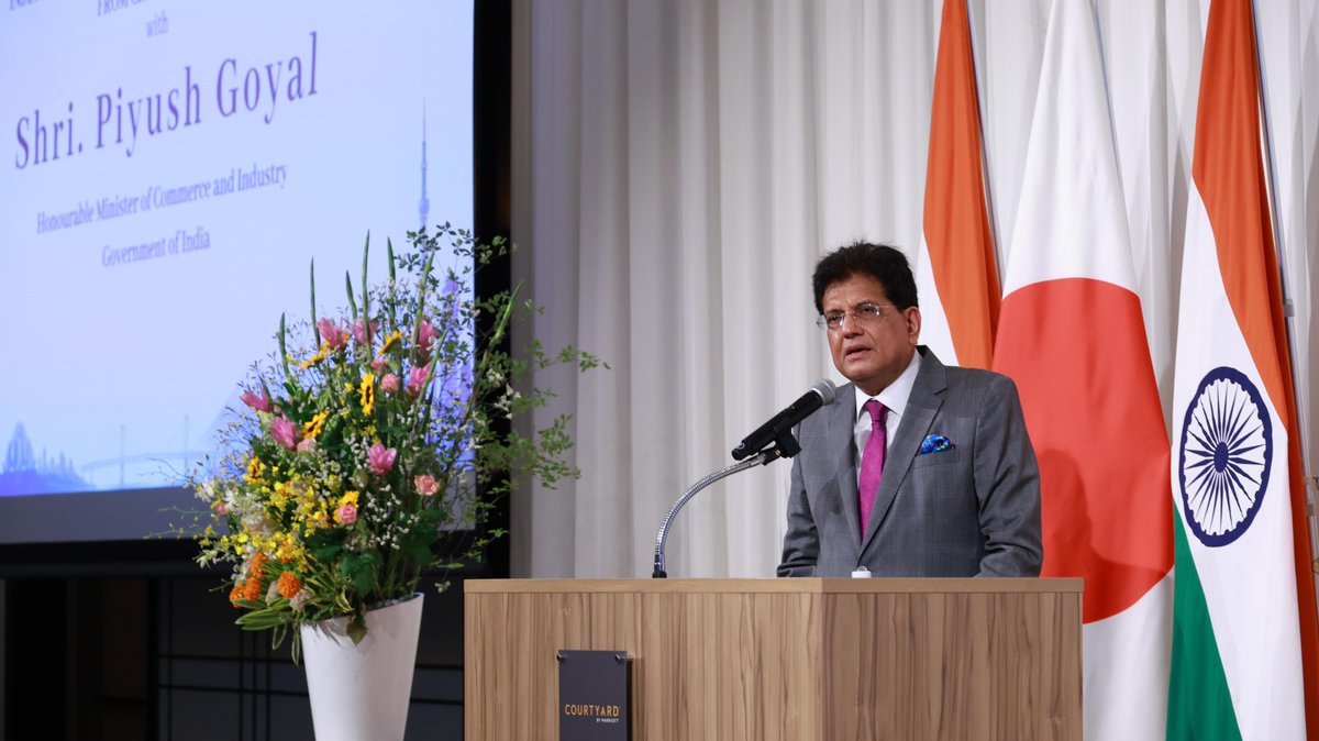 PiyushGoyal's tweet photo. Make in India. Grow with India. 🇮🇳🤝🇯🇵

Truly delighted to speak at the 'India-Japan Next Generation Economic Partnership: From Chubu to India' event in Nagoya, in the presence of representatives from the Central Japan Economic Federation & the Nagoya Chamber of Commerce & Industry.

Highlighted the immense potential for businesses from Central Japan to deepen their engagement with India across manufacturing, investment & industrial collaboration.

Invited businesses, industry leaders and investors to leverage the immense opportunities India offers, with its scale, skilled talent, strong manufacturing ecosystem & increasingly investor-friendly business environment. 

📹 https://t.co/JIY373yoKS
