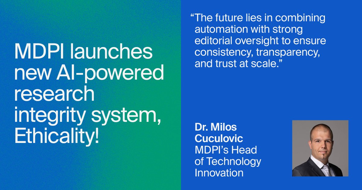 MDPIOpenAccess's tweet photo. We’re pleased to announce the full deployment of MDPI’s AI-powered research integrity system, Ethicality! 

Read more in this article by @ResearchInfo: https://t.co/fXT3xgC7sU https://t.co/ORDaNj7BmX