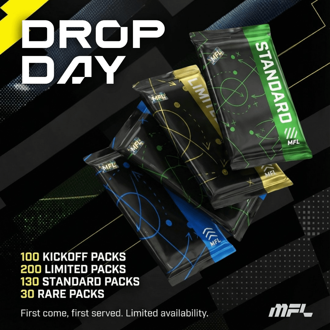 playMFL's tweet photo. It's drop day.

Grab a pack and uncover players from the very latest crop of MFL talent.

Don't be late... packs tend to sell out fast! https://t.co/xjyE5JL0kG