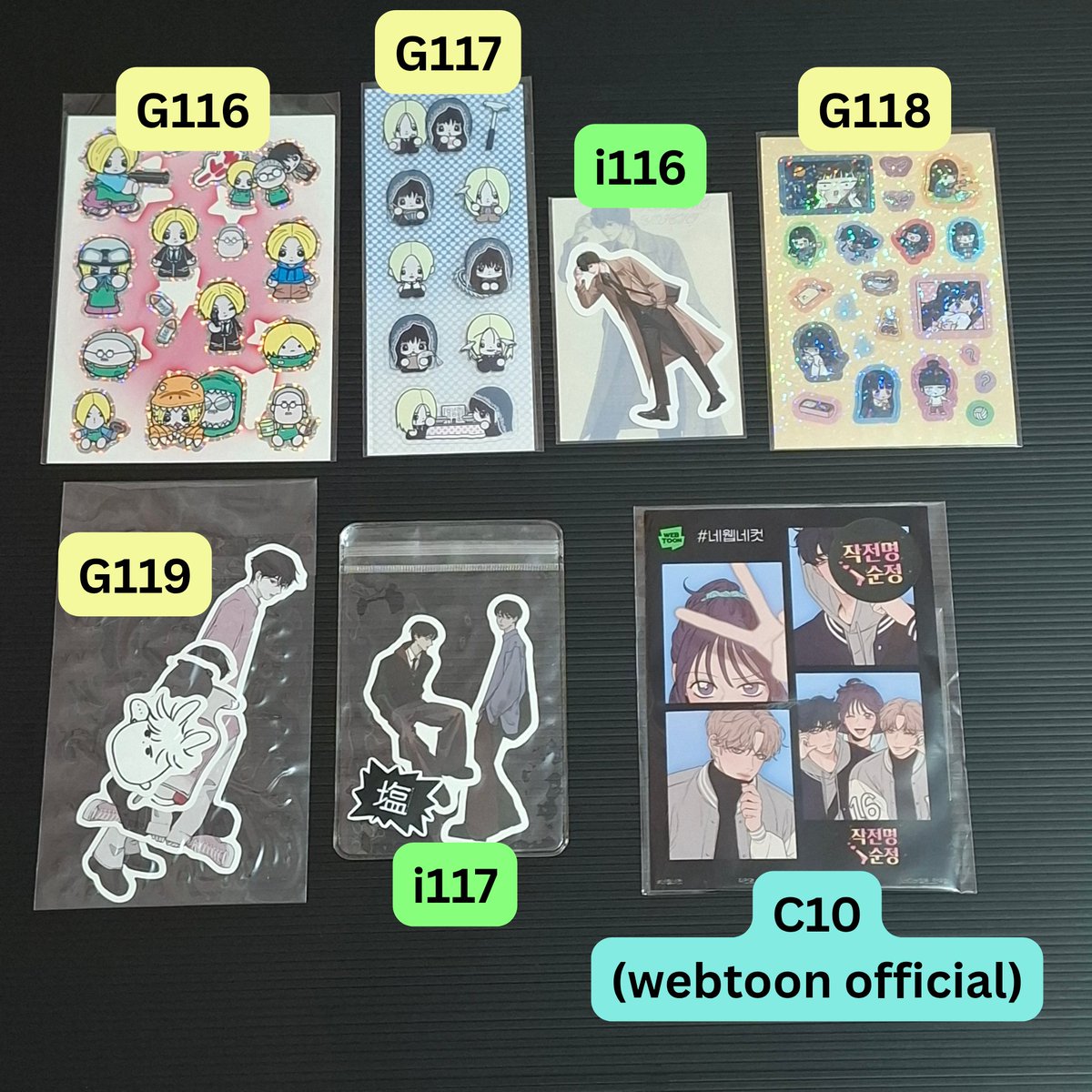 tagmilbut's tweet photo. ‼️ QRT dengan kode pada gambar untuk memesan.

Harga:
• Kode C: Rp 20,000 /set
• Kode G: Rp 10,000 /each
• Kode J: Rp 15,000 /set

• C10 merupakan merch offi, isinya photo paper + sticker. Karena posisi menumpuk, photo paper bisa jadi lecak.

• G108 &amp; G110 ada 2 stok. https://t.co/YDUeFBpRTK