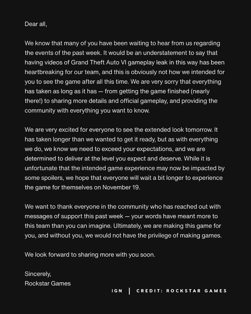 MateusBochenek's tweet photo. A #RockstarGames finalmente abordou sobre a extraordinária onda de vazamentos de Grand Theft Auto 6 da semana passada e descreveu a situação como "infortunada".

#GTAIV https://t.co/aNQu33cJYM