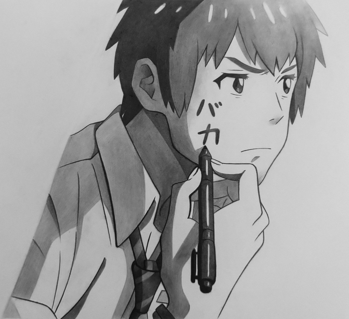00mono_8's tweet photo. 「君の名は。」
公開10周年おめでとうございます👏
今でもずっと観ている大好きな作品です
私の名前の由来である「瀧くん」を
模写させていただきました。
#君の名は https://t.co/Qg2wloyYnz