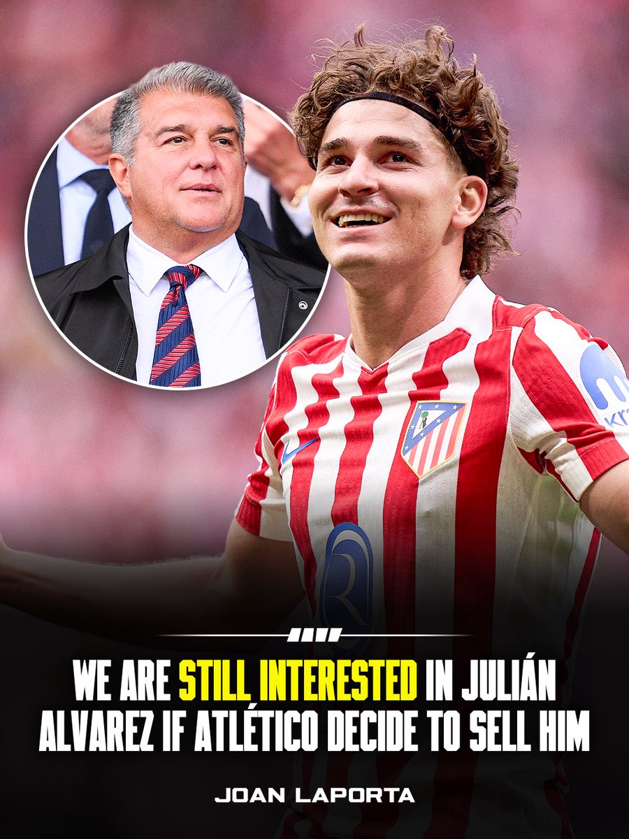 FabrizioRomano's tweet photo. 🚨🔵🔴 Barcelona president Laporta: “We got the information that Atlético Madrid wants to sell the player”.

“It’s clear that our offer remains valid until the end of the market”. https://t.co/fIqsgL9jqv