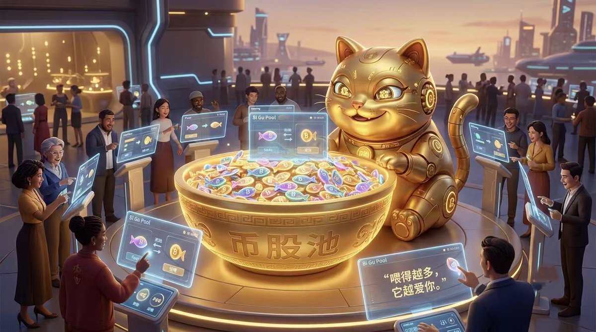 BJM8088's tweet photo. “传说在华尔街的地下金库深处，住着一只通体金色的机械猫。它不需要睡觉，每 60 分钟便会用尾巴敲响一口古老的铜钟。钟声响起时，它会将肚中的金币抛向天空，按照质押者的权重洒落人间。人们称它为 「爆金猫」——因为一旦你持有它的代币，你的钱包就会像它的名字一样， 不断爆发金币。 它不是迷信，是数学；不是彩票，是权重。在爆金猫的世界里，运气不是偶然，而是你持仓的必然延伸。” #首个 #bsc #币股
