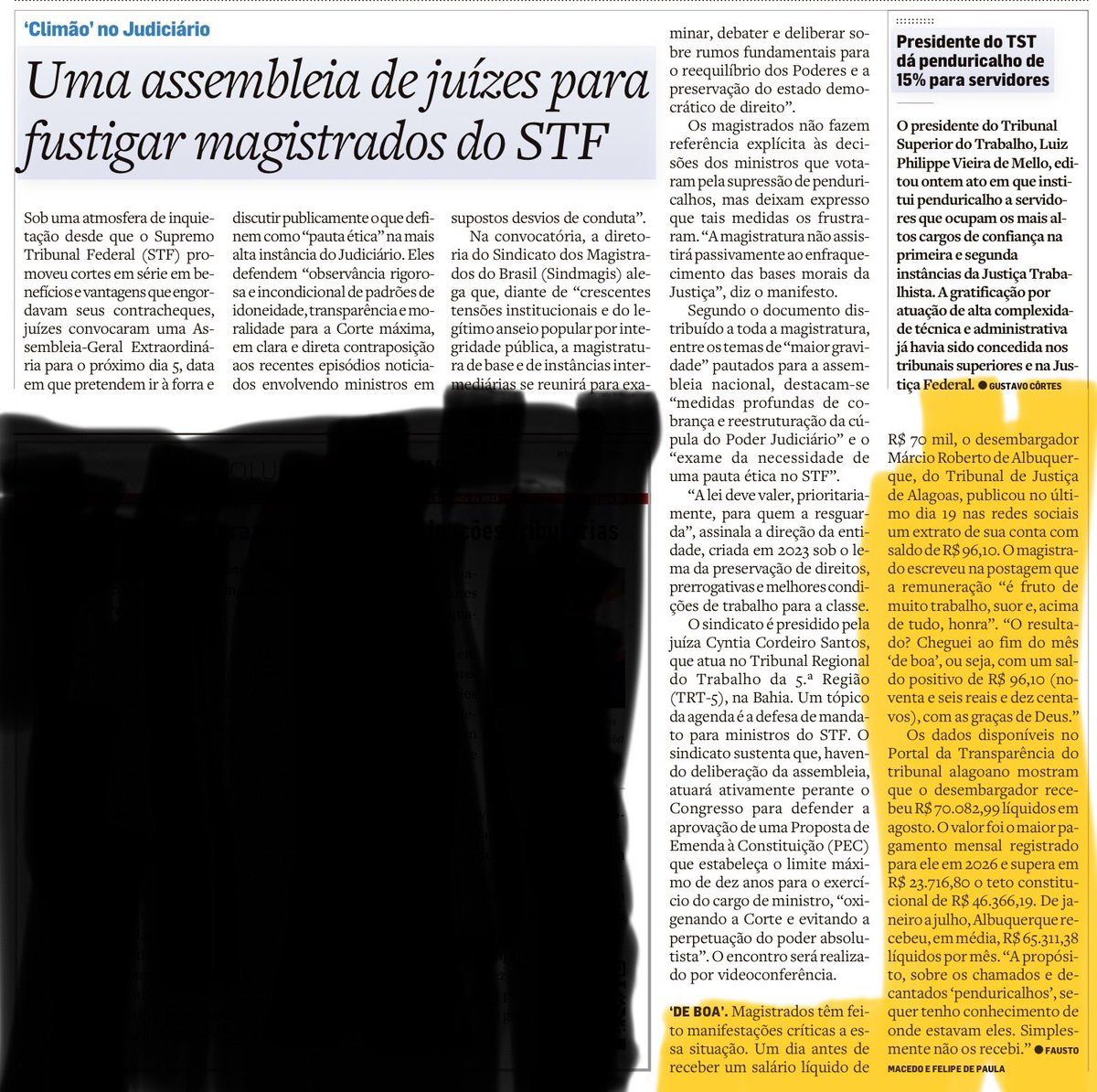 EconomicsArtBRL's tweet photo. Estadão dá destaque ao lamento do magistrado de que não consegue poupar por conta do seu “suposto” baixo salário mensal líquido de mais de R$ 70 mil. Pena… https://t.co/Cuiau4IPOS