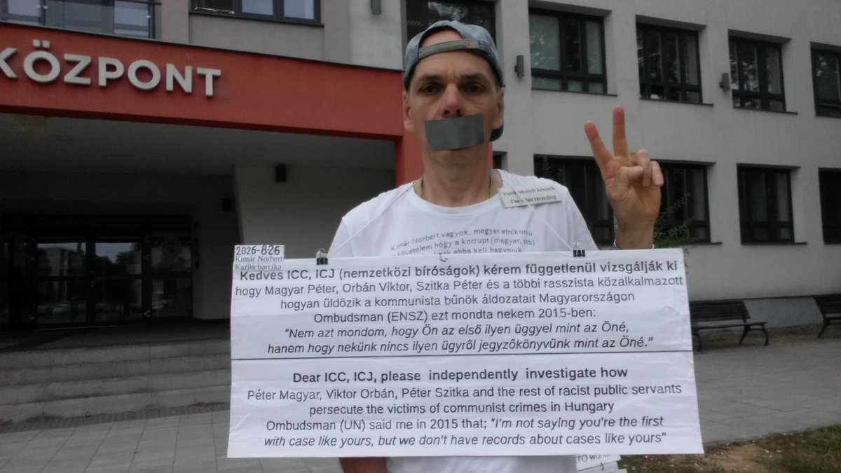 NorbertKimar's tweet photo. 4/4; 2026-8-26_Kazincbarcika/Hungary Véleménynyilvánítás Életem elleni rasszista kommunista bűncselekmény Dr Tímár József, Rendőrkapitányság
*
Expressing opinion Racist communist crime against my life Dr József Tímár, Police Station https://t.co/U8PlY1mv1G