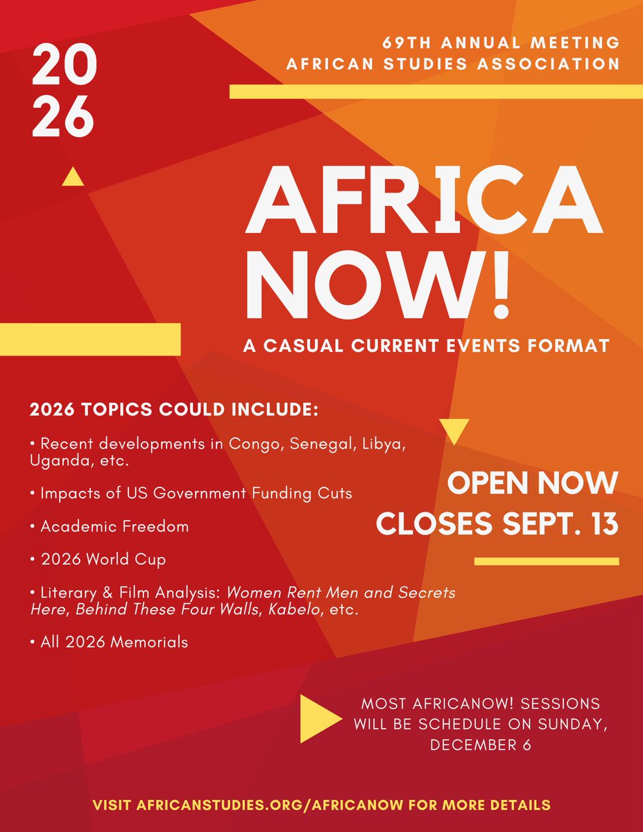 ASANewsOnline's tweet photo. Join the ASA New Orleans Program this December 3-6! Learn about AfricaNow! session formats and submit your proposal by September 13: https://t.co/qJxoaEWCos https://t.co/LKVAk29SUh