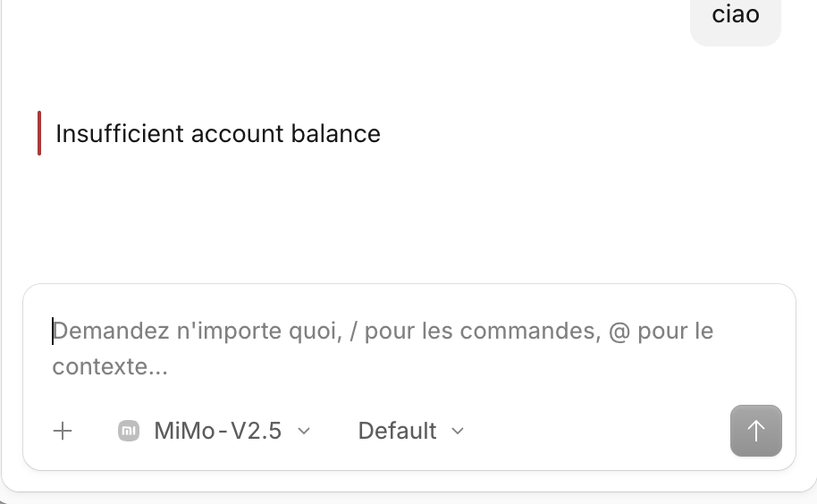 Kaizen_Coach_EN's tweet photo. @XiaomiMiMo @TileRT_AI I just paid a 5 USD subscription. No consumption yet. Any, zero. Nada. And the message I get back is insufficient balance ??? https://t.co/GykgR56JQw